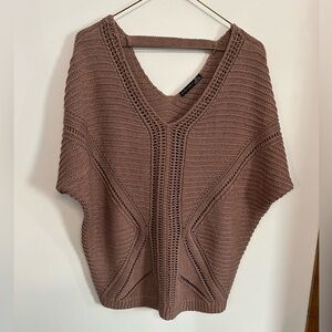 Black Tape_ V-Neck Knit Poncho Sweater in Mauve Brown